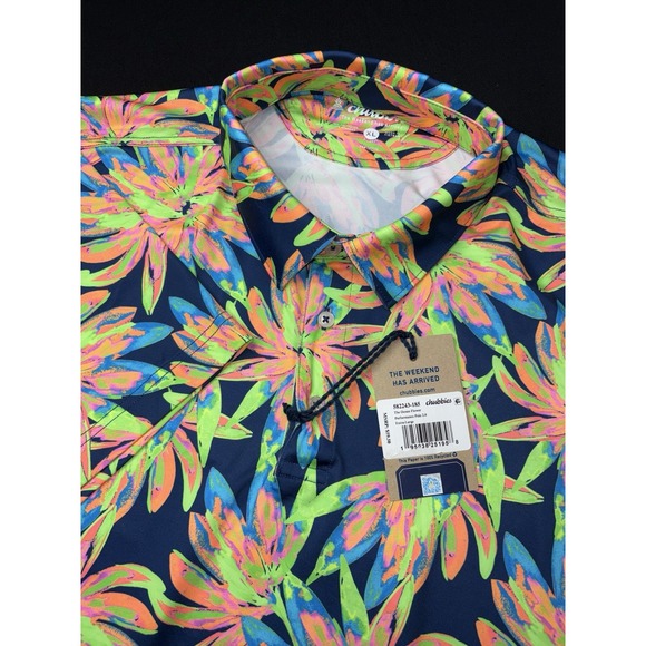 Chubbies The Ocean Flower Polo Shirt Mens XL Tropical Floral Performance Stretch - Picture 1 of 12